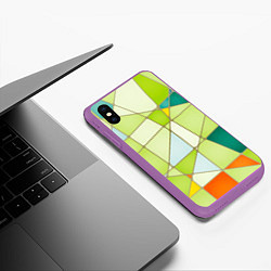 Чехол iPhone XS Max матовый Абстрактный салатовый стеклянный паттерн, цвет: 3D-фиолетовый — фото 2