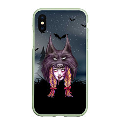 Чехол iPhone XS Max матовый Девушка в скальпеле волка, цвет: 3D-салатовый