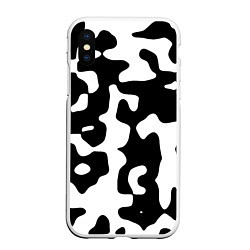 Чехол iPhone XS Max матовый Камуфляж Cowskin крупный, цвет: 3D-белый