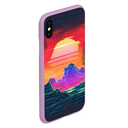 Чехол iPhone XS Max матовый Синтвейв неоновые горы на закате, цвет: 3D-сиреневый — фото 2