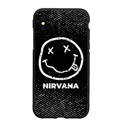 Чехол iPhone XS Max матовый Nirvana с потертостями на темном фоне, цвет: 3D-черный