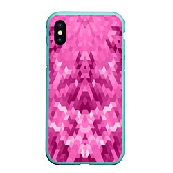 Чехол iPhone XS Max матовый Яркий малиново-розовый геометрический узор, цвет: 3D-мятный