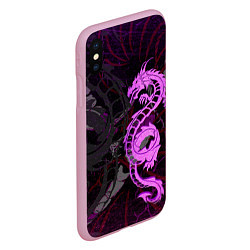 Чехол iPhone XS Max матовый Неоновый дракон purple dragon, цвет: 3D-розовый — фото 2