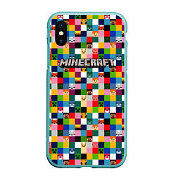 Чехол iPhone XS Max матовый Minecraft - пиксельные персонажи, цвет: 3D-мятный