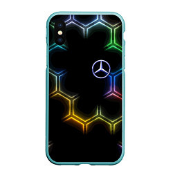 Чехол iPhone XS Max матовый Mercedes - neon pattern, цвет: 3D-мятный