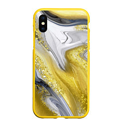 Чехол iPhone XS Max матовый Благородный серо-золотой мрамор, цвет: 3D-желтый