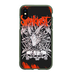 Чехол iPhone XS Max матовый Slipknot черепа, цвет: 3D-темно-зеленый