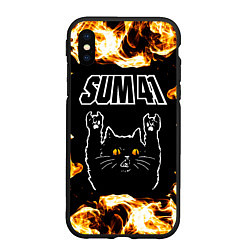 Чехол iPhone XS Max матовый Sum41 рок кот и огонь, цвет: 3D-черный