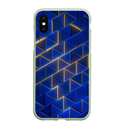 Чехол iPhone XS Max матовый Синие треугольники и жёлтый свет, цвет: 3D-салатовый
