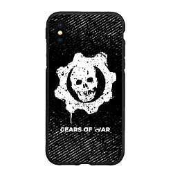 Чехол iPhone XS Max матовый Gears of War с потертостями на темном фоне, цвет: 3D-черный