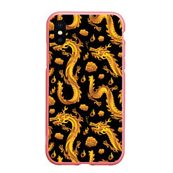 Чехол iPhone XS Max матовый Golden dragons, цвет: 3D-баблгам