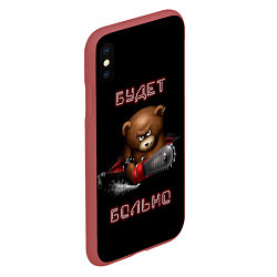 Чехол iPhone XS Max матовый Медведь с бензопилой - будет больно, цвет: 3D-красный — фото 2