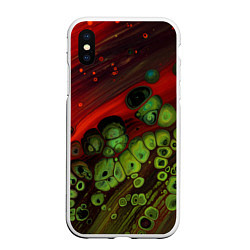 Чехол iPhone XS Max матовый Абстрактные красный песок и зелёные камни, цвет: 3D-белый