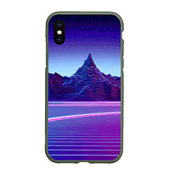 Чехол iPhone XS Max матовый Neon mountains - Vaporwave, цвет: 3D-темно-зеленый