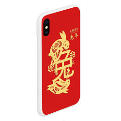 Чехол iPhone XS Max матовый Red rabbits, happy chinese new year, цвет: 3D-белый — фото 2