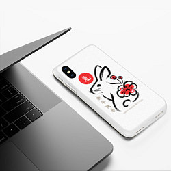 Чехол iPhone XS Max матовый Rabbit with flower - chinese new year, цвет: 3D-белый — фото 2