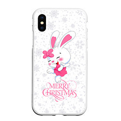 Чехол iPhone XS Max матовый Merry Christmas, cute bunny, цвет: 3D-белый
