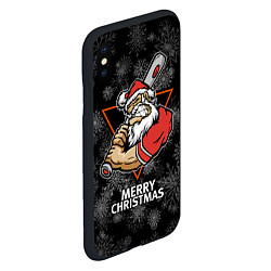 Чехол iPhone XS Max матовый Merry Christmas! Cool Santa with a baseball bat, цвет: 3D-черный — фото 2