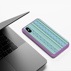 Чехол iPhone XS Max матовый Зелёные и синие абстрактные узоры, цвет: 3D-фиолетовый — фото 2