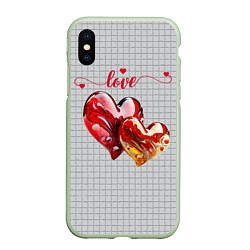 Чехол iPhone XS Max матовый Love - сердечки, цвет: 3D-салатовый