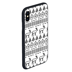 Чехол iPhone XS Max матовый Черно-белый узор с оленями, цвет: 3D-черный — фото 2