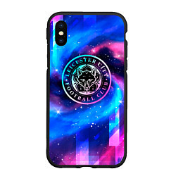 Чехол iPhone XS Max матовый Leicester City неоновый космос, цвет: 3D-черный