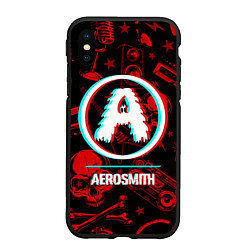 Чехол iPhone XS Max матовый Aerosmith rock glitch, цвет: 3D-черный