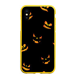 Чехол iPhone XS Max матовый Halloween горящие тыквы, цвет: 3D-желтый