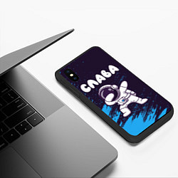 Чехол iPhone XS Max матовый Слава даб космонавт, цвет: 3D-черный — фото 2