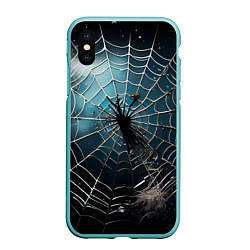 Чехол iPhone XS Max матовый Halloween - паутина на фоне мрачного неба, цвет: 3D-мятный