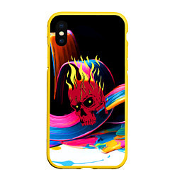 Чехол iPhone XS Max матовый Горящий череп - авангард, цвет: 3D-желтый