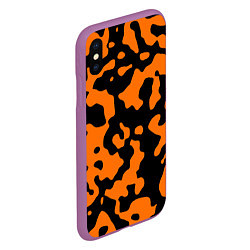 Чехол iPhone XS Max матовый Чёрные абстрактные пятна на оранжевом фоне, цвет: 3D-фиолетовый — фото 2