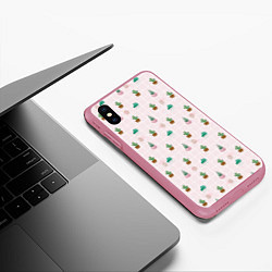 Чехол iPhone XS Max матовый Акварельные кактусы на розовой клетке, цвет: 3D-малиновый — фото 2