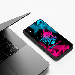 Чехол iPhone XS Max матовый Cyberpunk 2077 - neon gradient, цвет: 3D-черный — фото 2