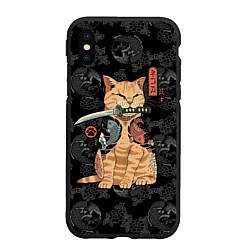 Чехол iPhone XS Max матовый Кот самурай - Якудза, цвет: 3D-черный