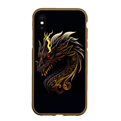 Чехол iPhone XS Max матовый Китайский дракон - ирезуми, цвет: 3D-коричневый