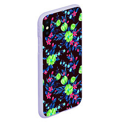 Чехол iPhone XS Max матовый Неоновые цветы - паттерн, цвет: 3D-светло-сиреневый — фото 2