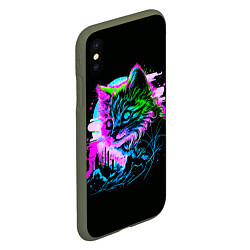 Чехол iPhone XS Max матовый Неоновый котёнок поп-арт, цвет: 3D-темно-зеленый — фото 2