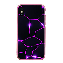 Чехол iPhone XS Max матовый Фиолетовые неоновые трещины, цвет: 3D-розовый