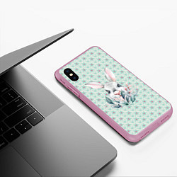Чехол iPhone XS Max матовый Кролик в цветах, цвет: 3D-розовый — фото 2