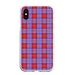Чехол iPhone XS Max матовый Ткань Шотландка красно-синяя, цвет: 3D-белый