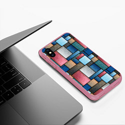 Чехол iPhone XS Max матовый Джинсовые лоскуты - пэчворк, цвет: 3D-малиновый — фото 2