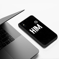 Чехол iPhone XS Max матовый HIM glitch на темном фоне: символ сверху, цвет: 3D-черный — фото 2