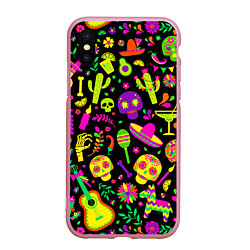 Чехол iPhone XS Max матовый Mexican motifs, цвет: 3D-розовый