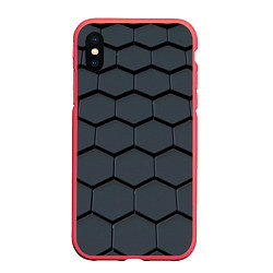 Чехол iPhone XS Max матовый Металлическая серая броня, цвет: 3D-красный