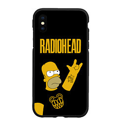 Чехол iPhone XS Max матовый Radiohead Гомер Симпсон рокер, цвет: 3D-черный