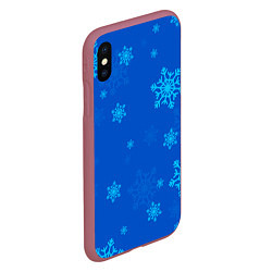 Чехол iPhone XS Max матовый Снежинки - синий, цвет: 3D-малиновый — фото 2