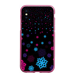 Чехол iPhone XS Max матовый Цветные снежинки, цвет: 3D-малиновый