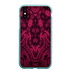 Чехол iPhone XS Max матовый Черно красный абстрактный орнамент, цвет: 3D-мятный