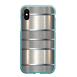Чехол iPhone XS Max матовый Металлические полосы - текстура алюминия, цвет: 3D-мятный